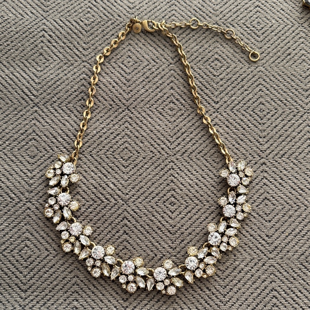 J. Crew Gold and White Crystal Necklace
